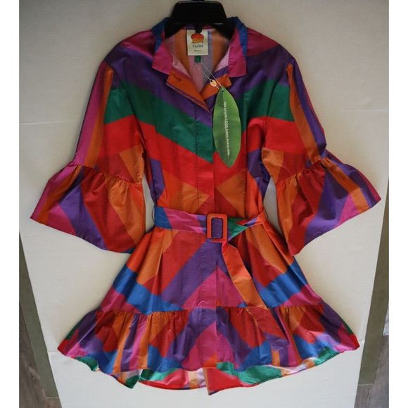 Farm Rio 295672 Women's Sz Small Multicolor Amanda Stripes Mini Dress - Picture 8 of 16